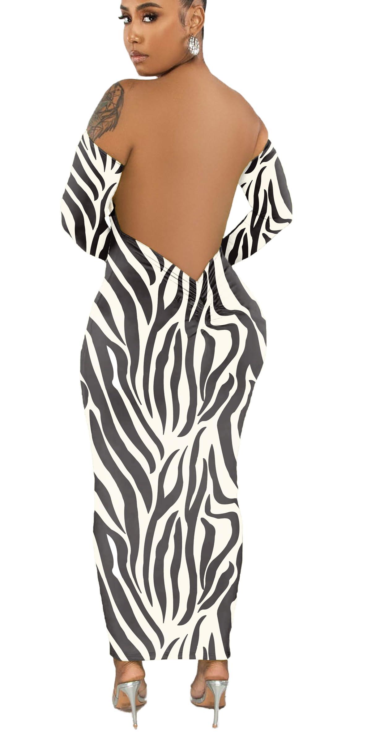 Women's Off Shoulder Long Sleeve Bodycon Maxi Dress - Sexy Backless Party Dress