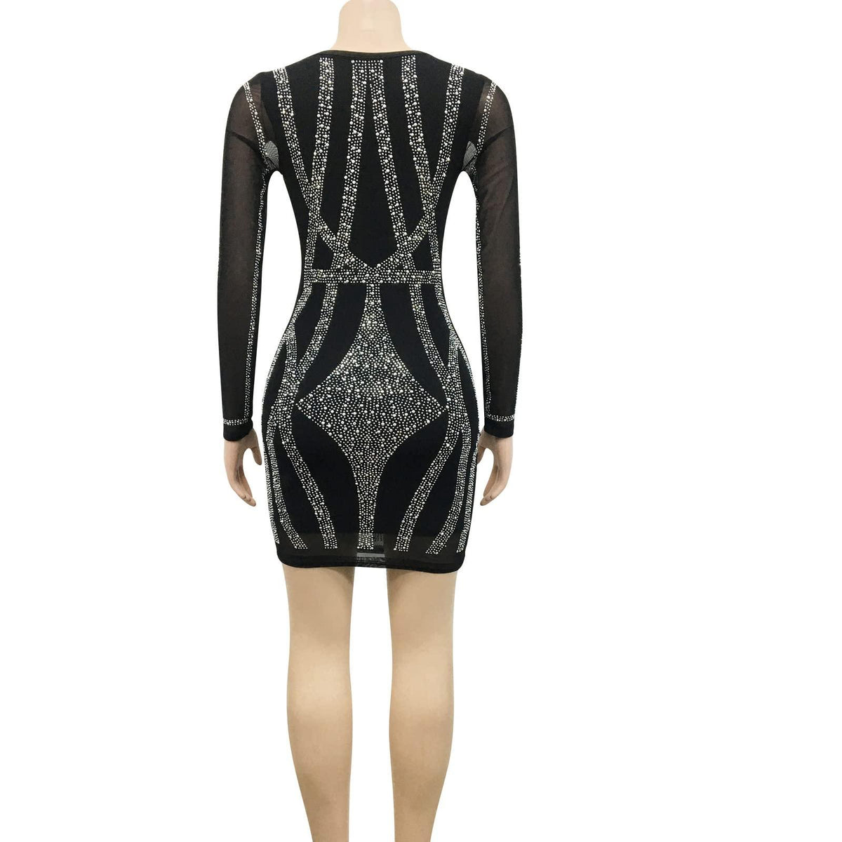 Sheer Rhinestone Crystal Mesh Bodycon Dress