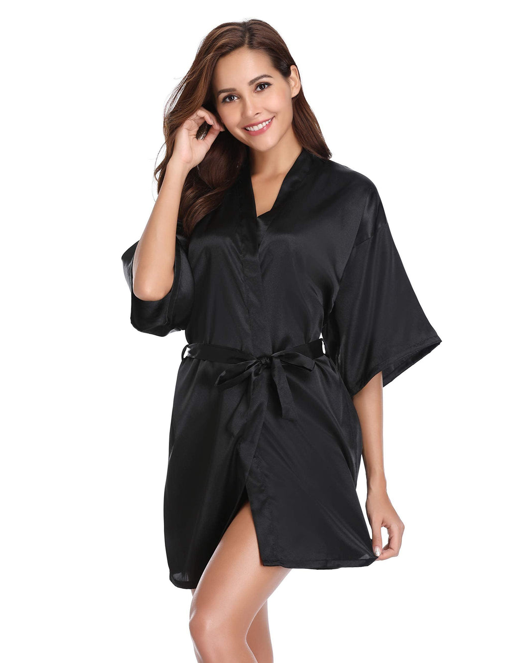 Vlazom Womens Kimono Robes Dressing Gown Satin Bathrobe Nightdress Short Style Bridal Robe