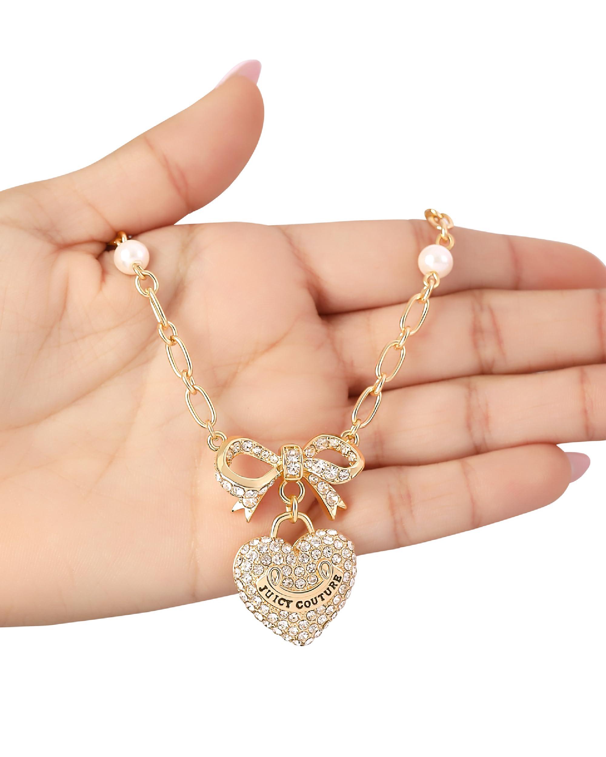 Juicy Couture Gold-Tone Logo Heart Pendant Necklace for Women