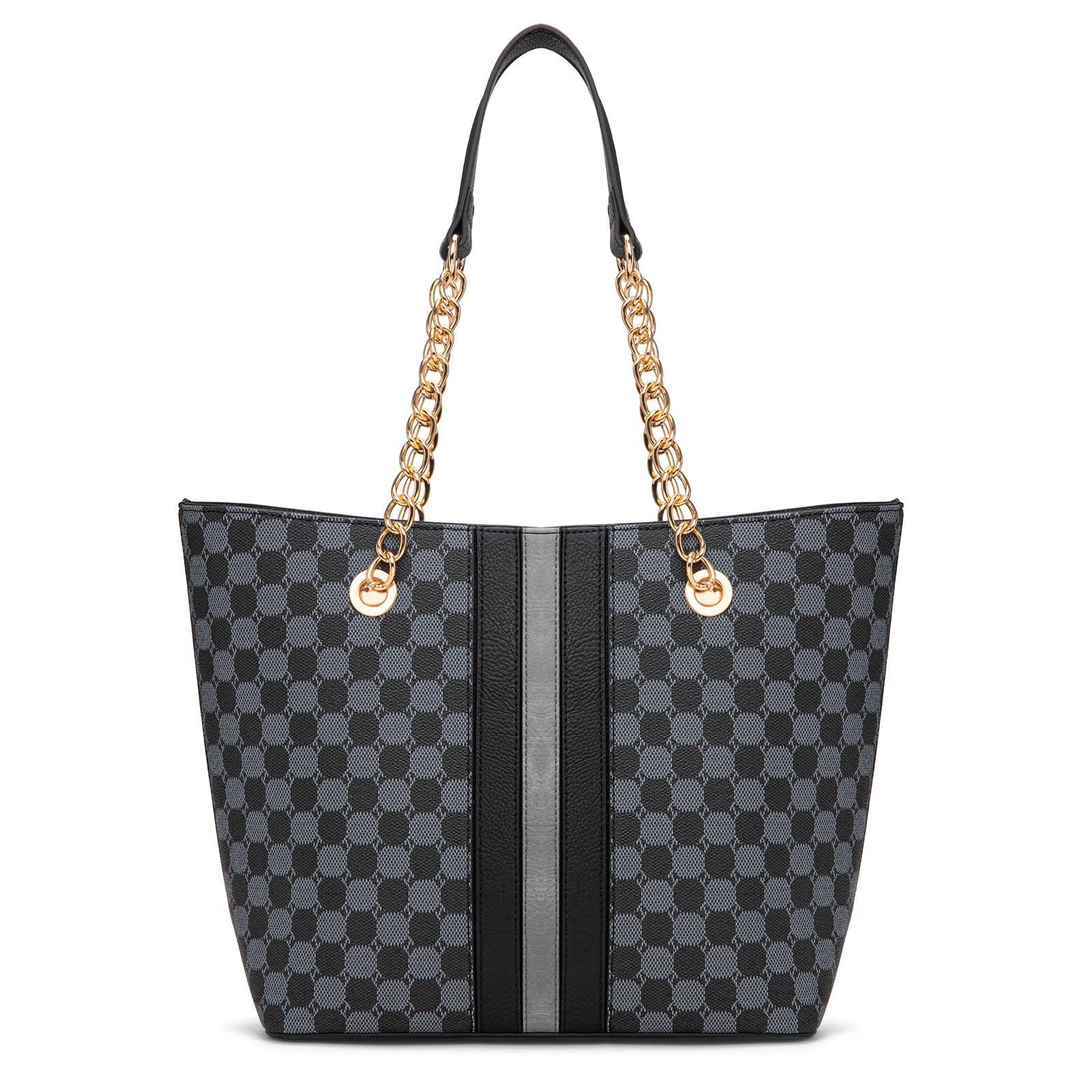 Montana West Chain Top-Handle Tote Bag Large Capacity Vegan Leather