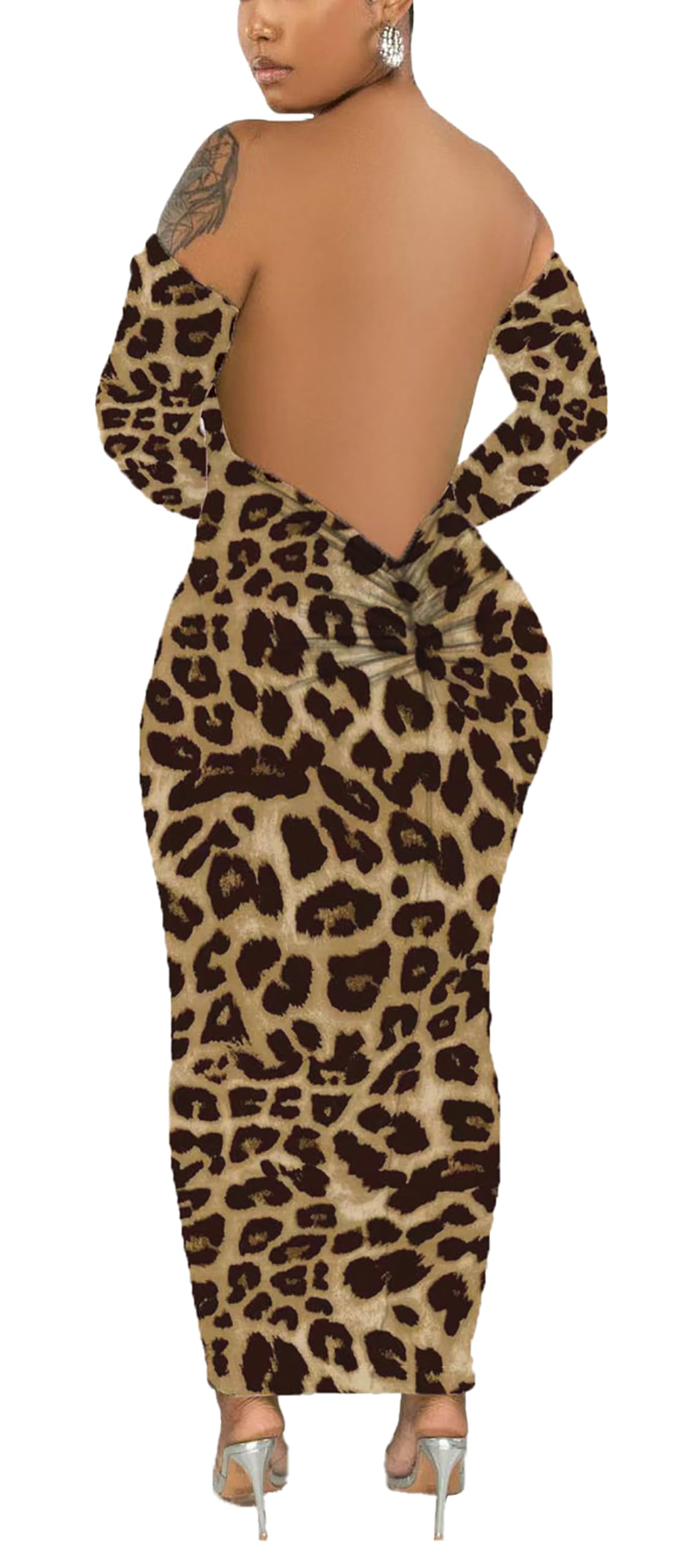 Women's Off Shoulder Long Sleeve Bodycon Maxi Dress - Sexy Backless Party Dress