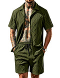 Men's Diamond Knit 2-Piece Button Down Shirt & Shorts Set – Casual Tracksuit