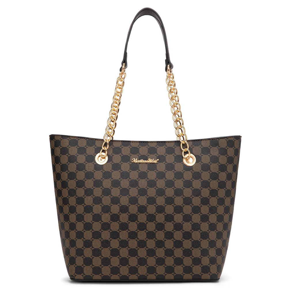 Montana West Chain Top-Handle Tote Bag Large Capacity Vegan Leather
