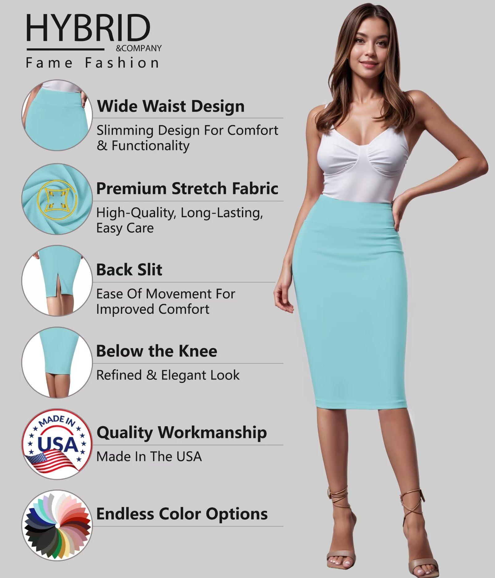Women's Premium Ponte Stretch High-Waist Pencil Skirt – Below Knee
