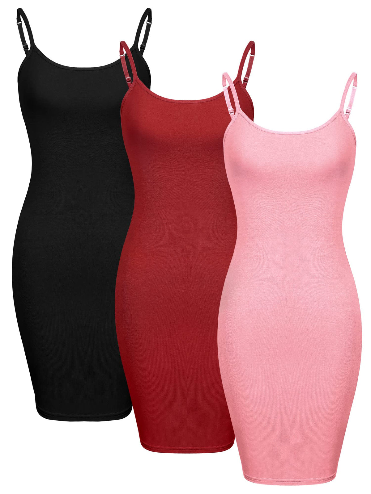 3-Piece Basic Cami Tank Set - Women's Long Adjustable Strap Tops (S-XXL)