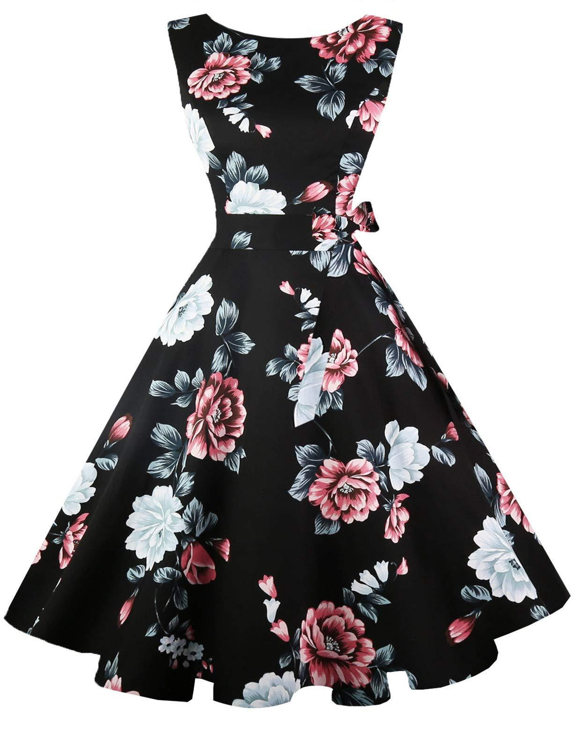 Women's Boatneck Sleeveless Swing Vintage 1950s Cocktail Dress