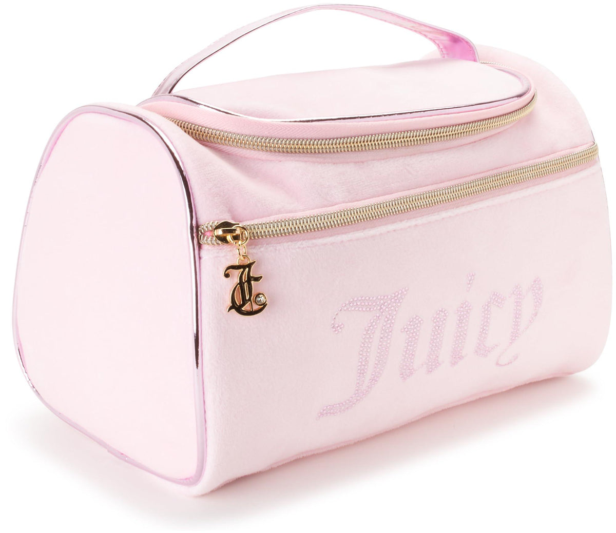 Juicy Couture Velour Makeup Bag | Rhinestone Travel Cosmetics Organizer | Black & Pink