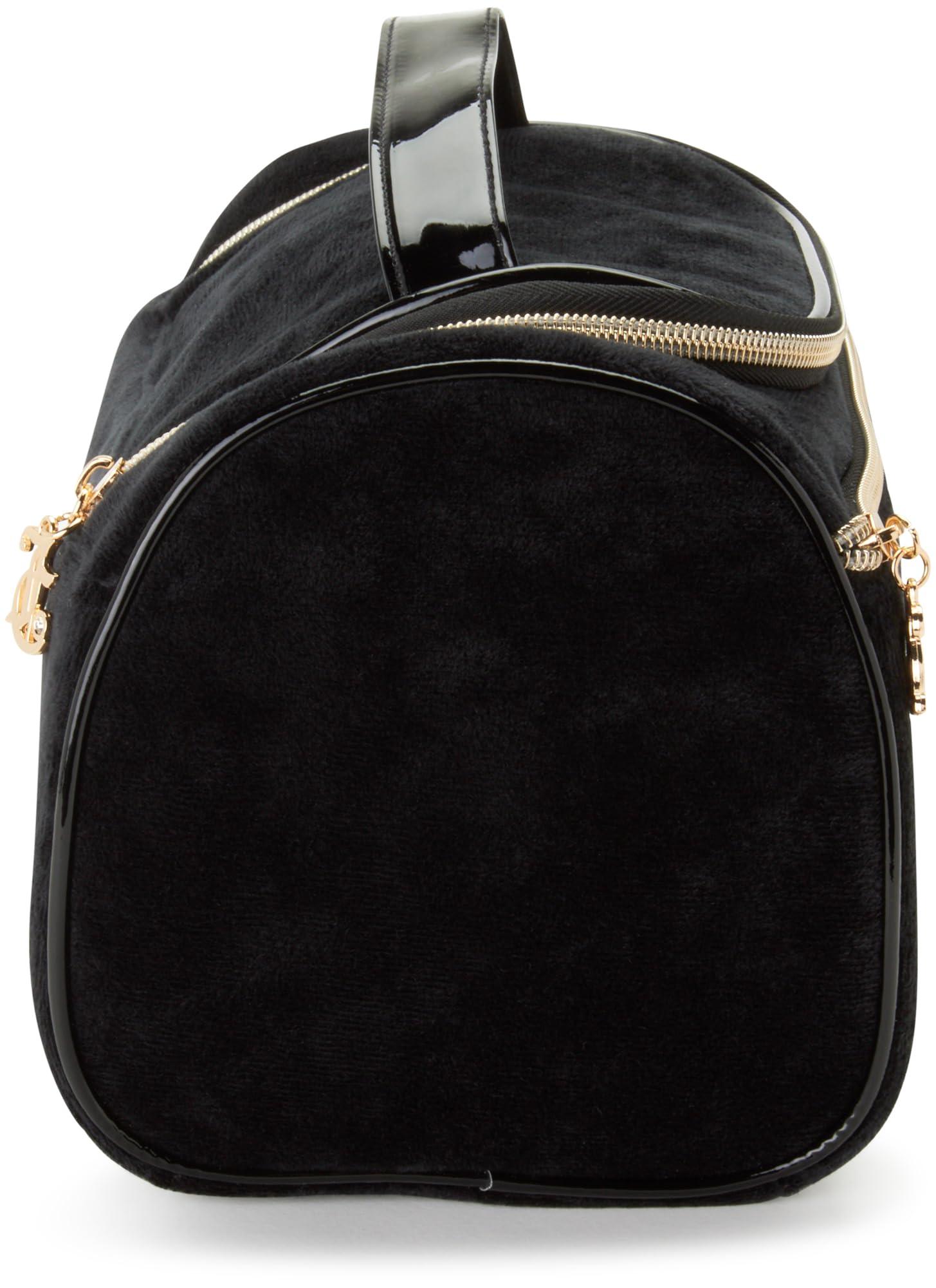 Juicy Couture Velour Makeup Bag | Rhinestone Travel Cosmetics Organizer | Black & Pink