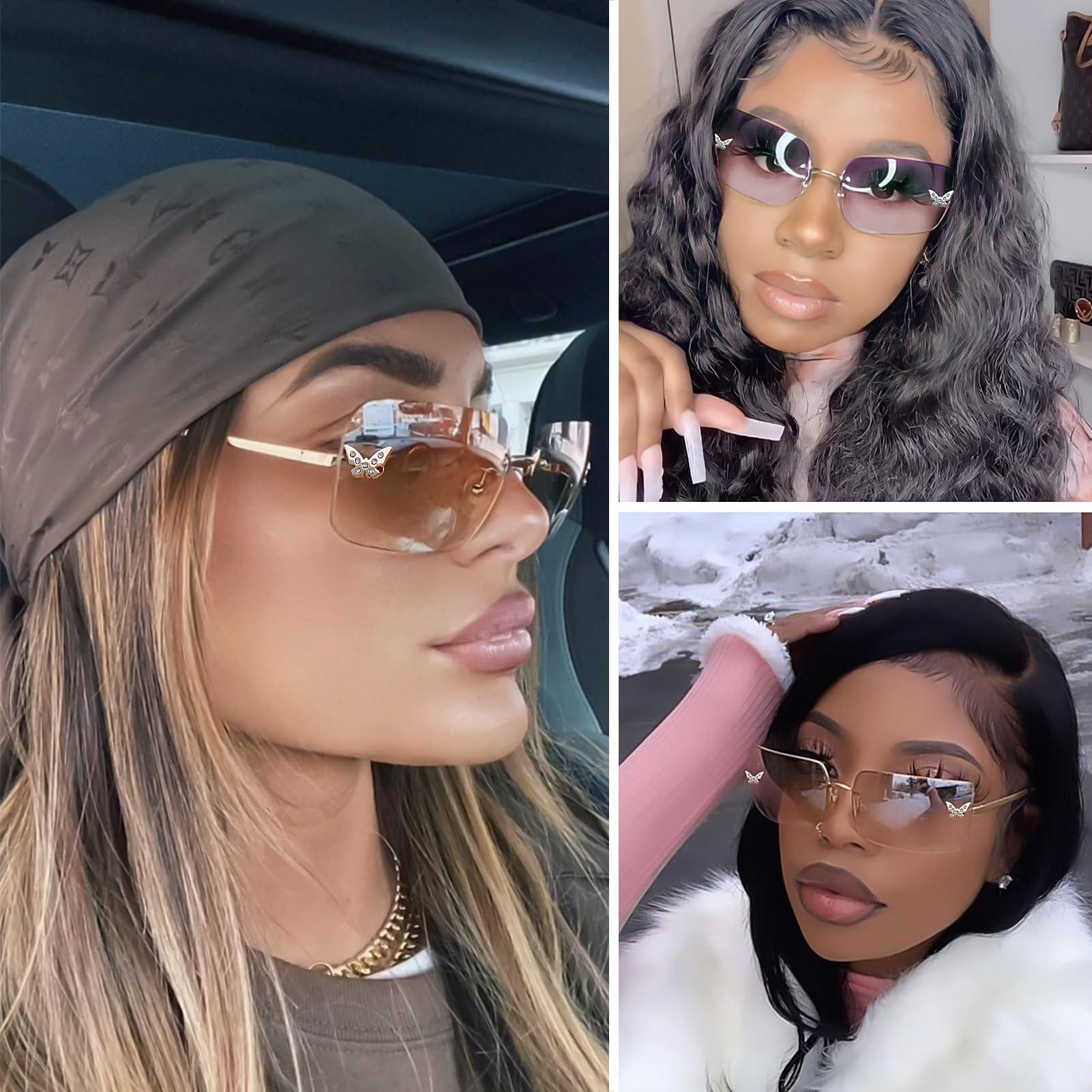 Y2K Rimless Rectangle Sunglasses | Butterfly Frameless Tinted Lens | UV400 | 6 Colors