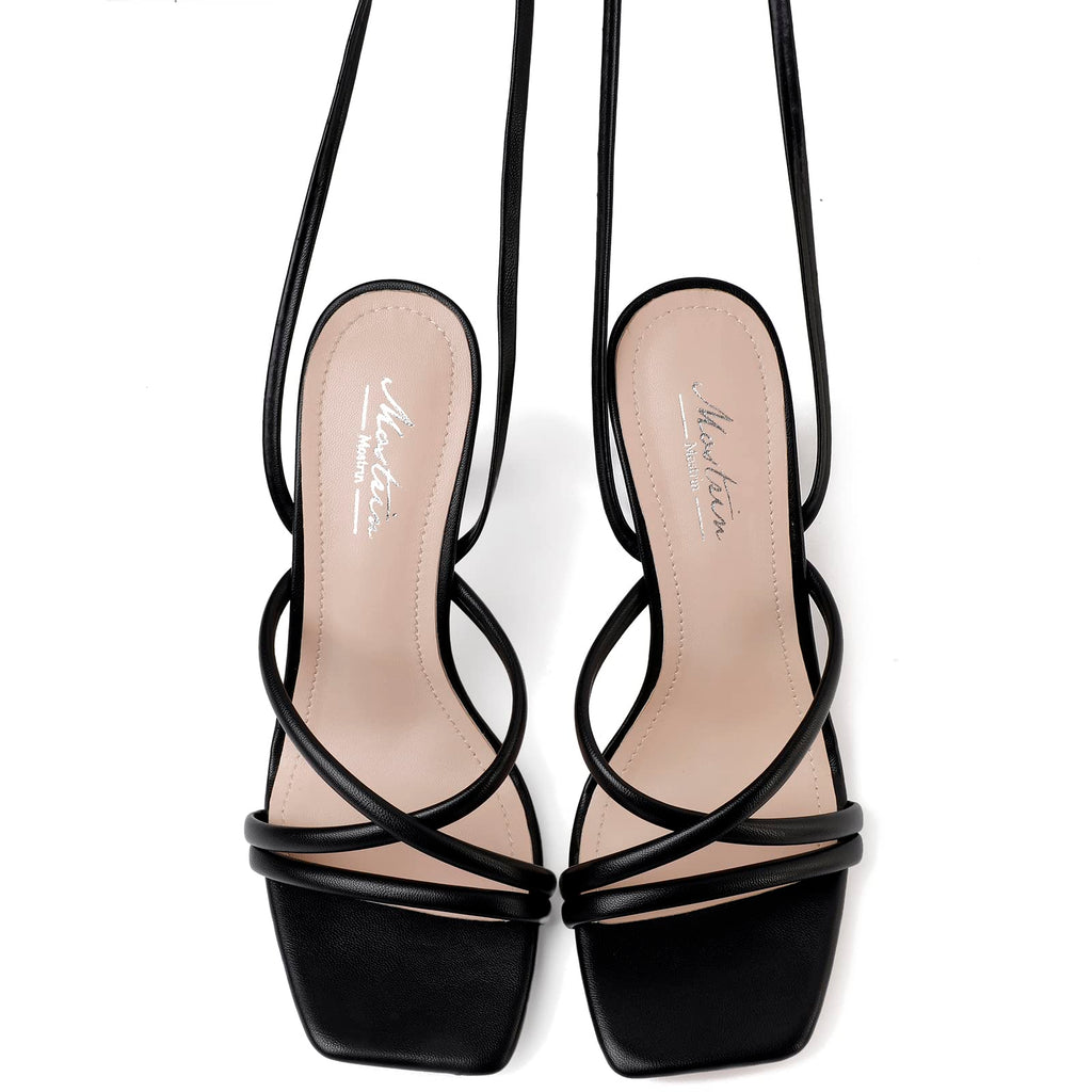 Mostrin Women's Strappy Lace-Up Stiletto Heels – Square Open Toe High Heel Sandals