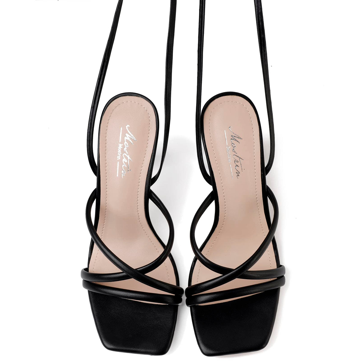 Mostrin Women's Strappy Lace-Up Stiletto Heels – Square Open Toe High Heel Sandals