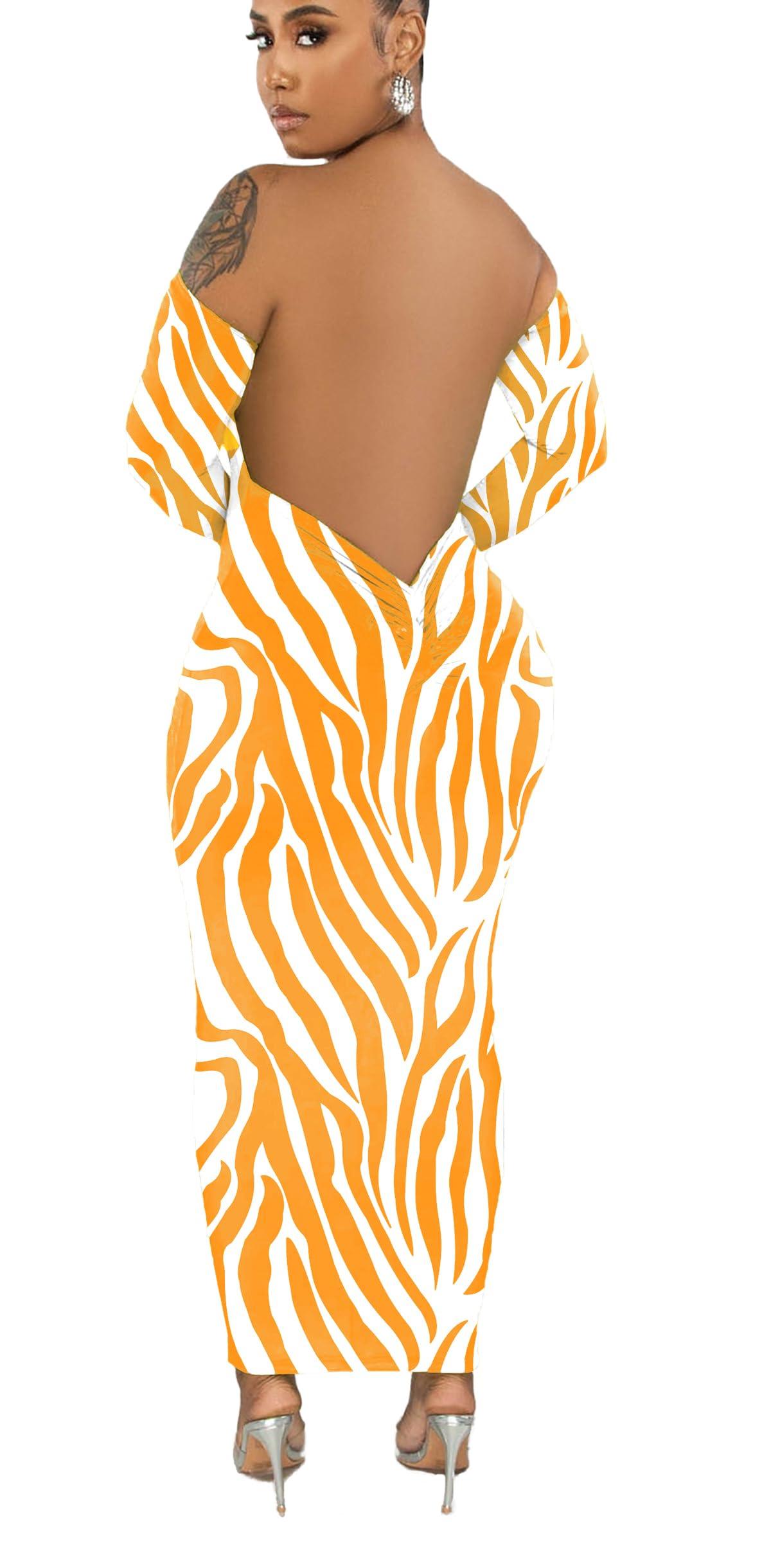 Women's Off Shoulder Long Sleeve Bodycon Maxi Dress - Sexy Backless Party Dress