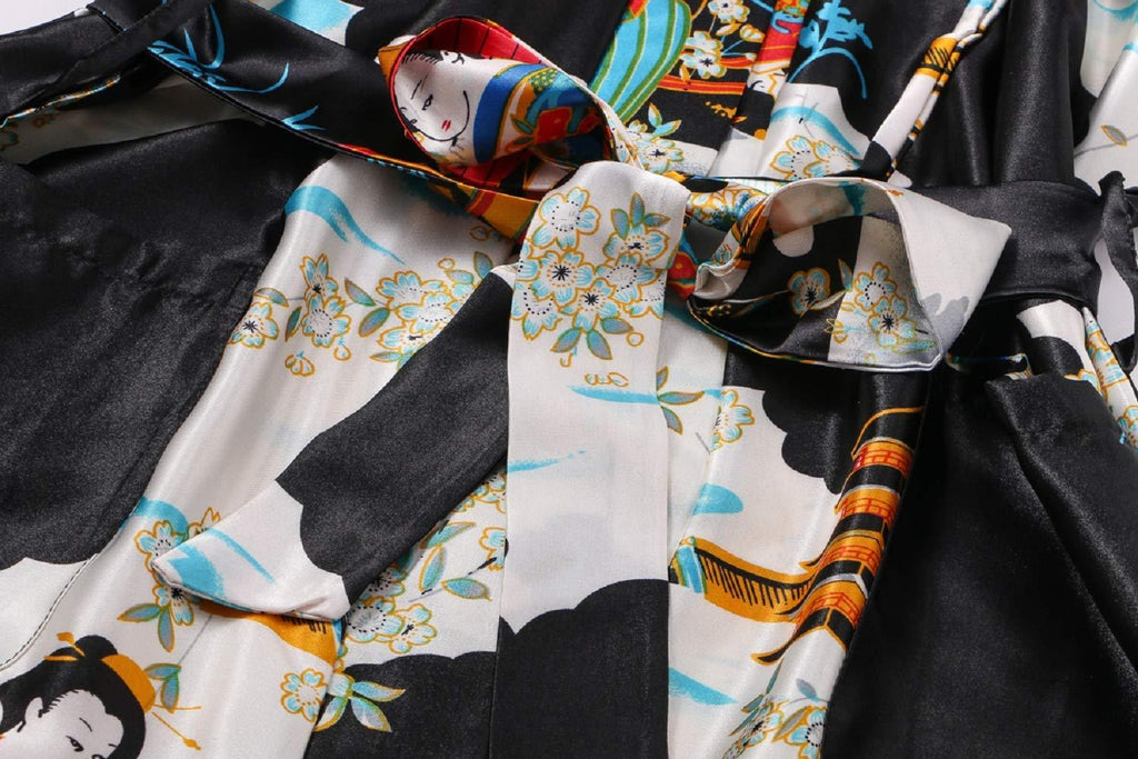 Women's Floral/Patterned Silky Kimono Robes Long Satin Bathrobes Sleepwear Loungewear