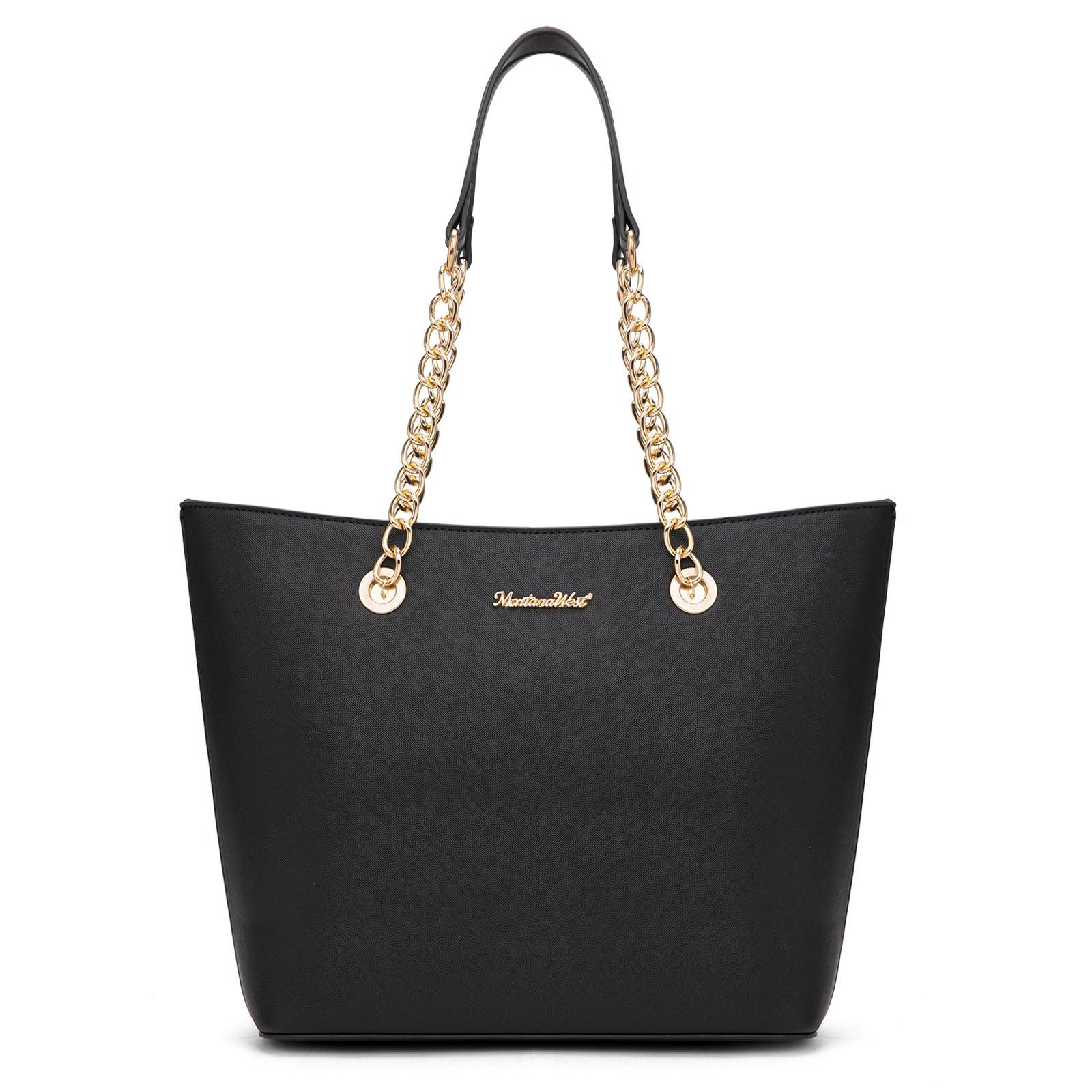Montana West Chain Top-Handle Tote Bag Large Capacity Vegan Leather