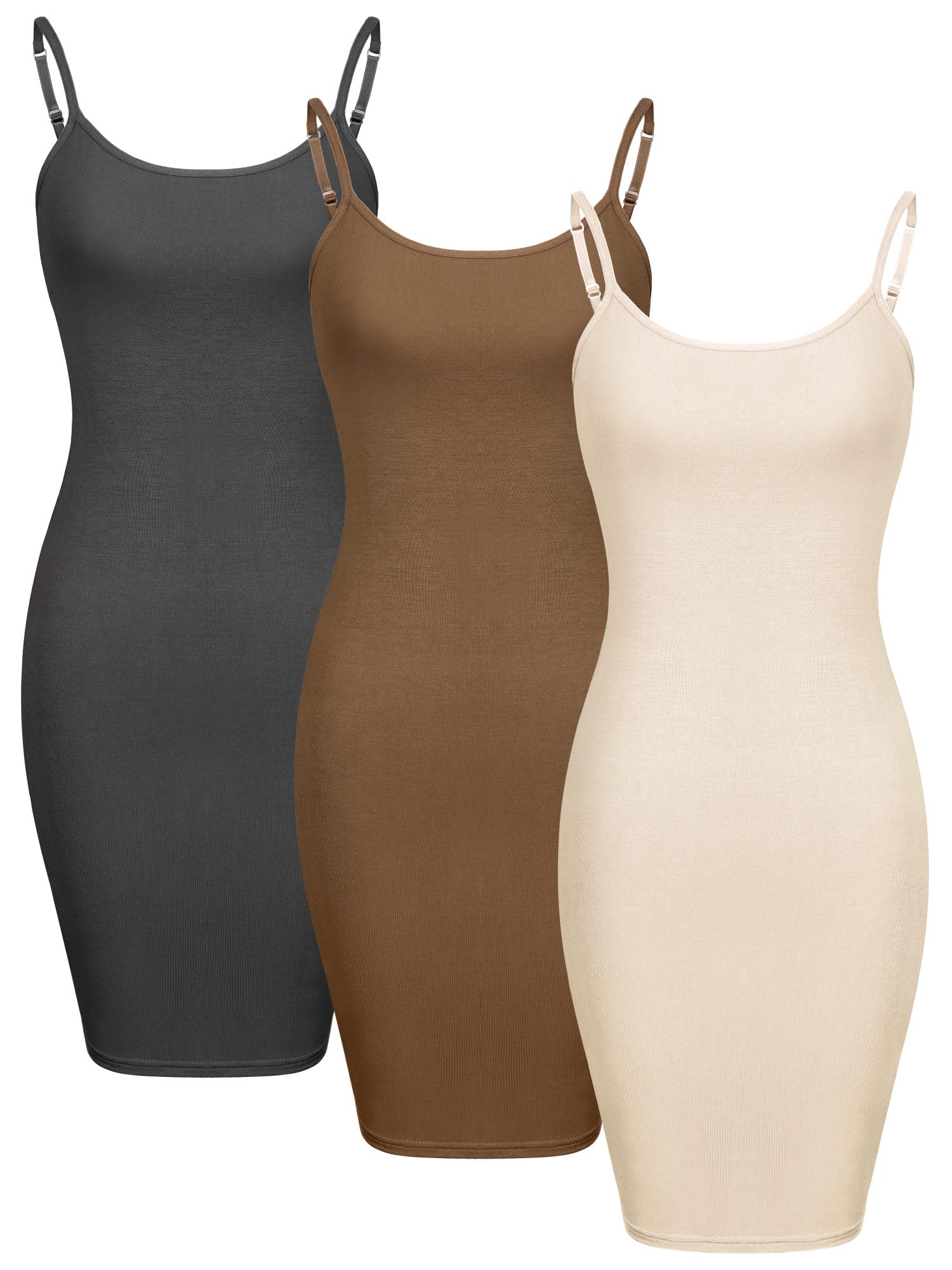 3-Piece Basic Cami Tank Set - Women's Long Adjustable Strap Tops (S-XXL)