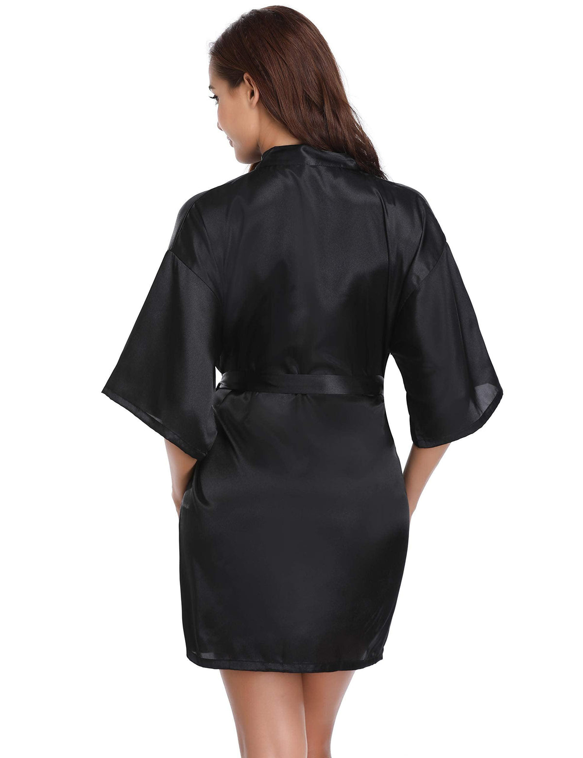 Vlazom Womens Kimono Robes Dressing Gown Satin Bathrobe Nightdress Short Style Bridal Robe
