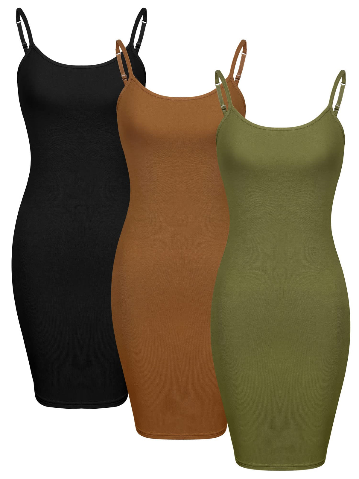 3-Piece Basic Cami Tank Set - Women's Long Adjustable Strap Tops (S-XXL)