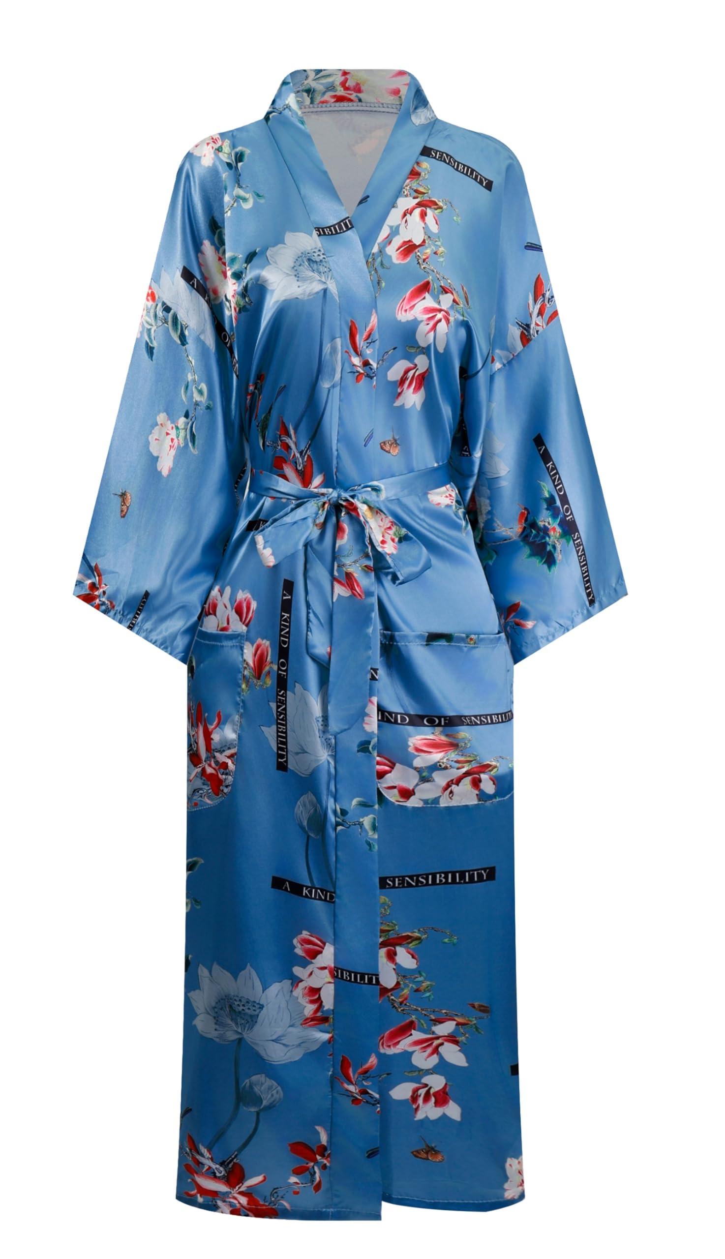 Women's Floral/Patterned Silky Kimono Robes Long Satin Bathrobes Sleepwear Loungewear
