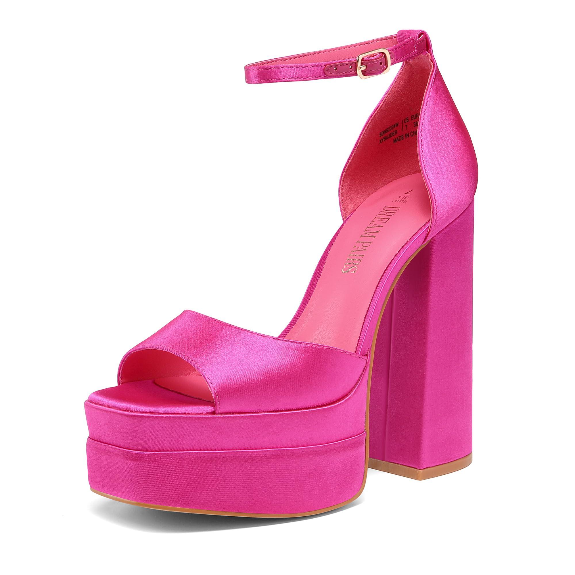 DREAM PAIRS Women's 5.5" Chunky Block Platform Heel Sandals | Open Square Toe Ankle Strap