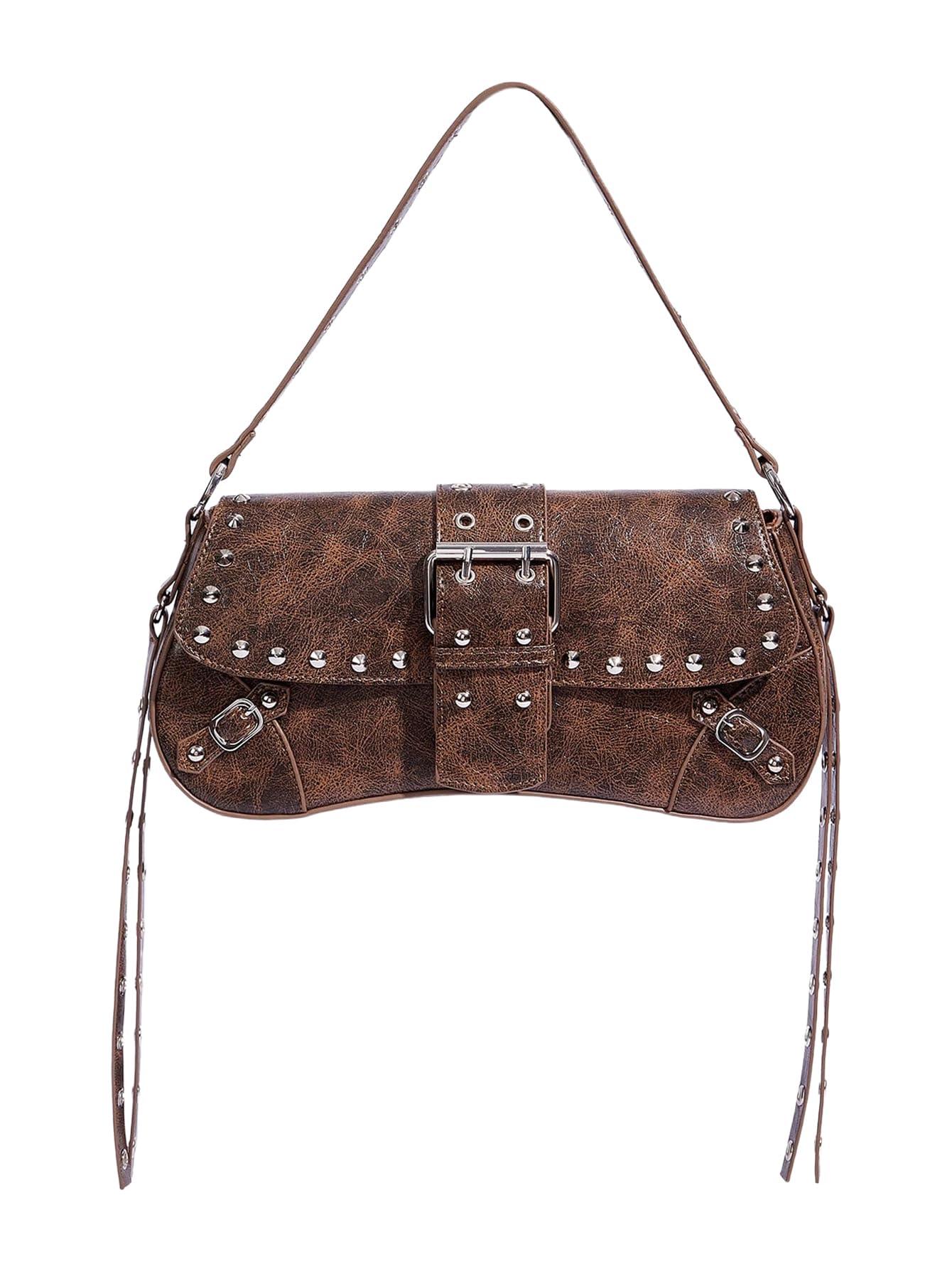 Verdusa Women's Y2K Studded Punk Shoulder Bag | Goth Faux Leather Purse | 15 Colors
