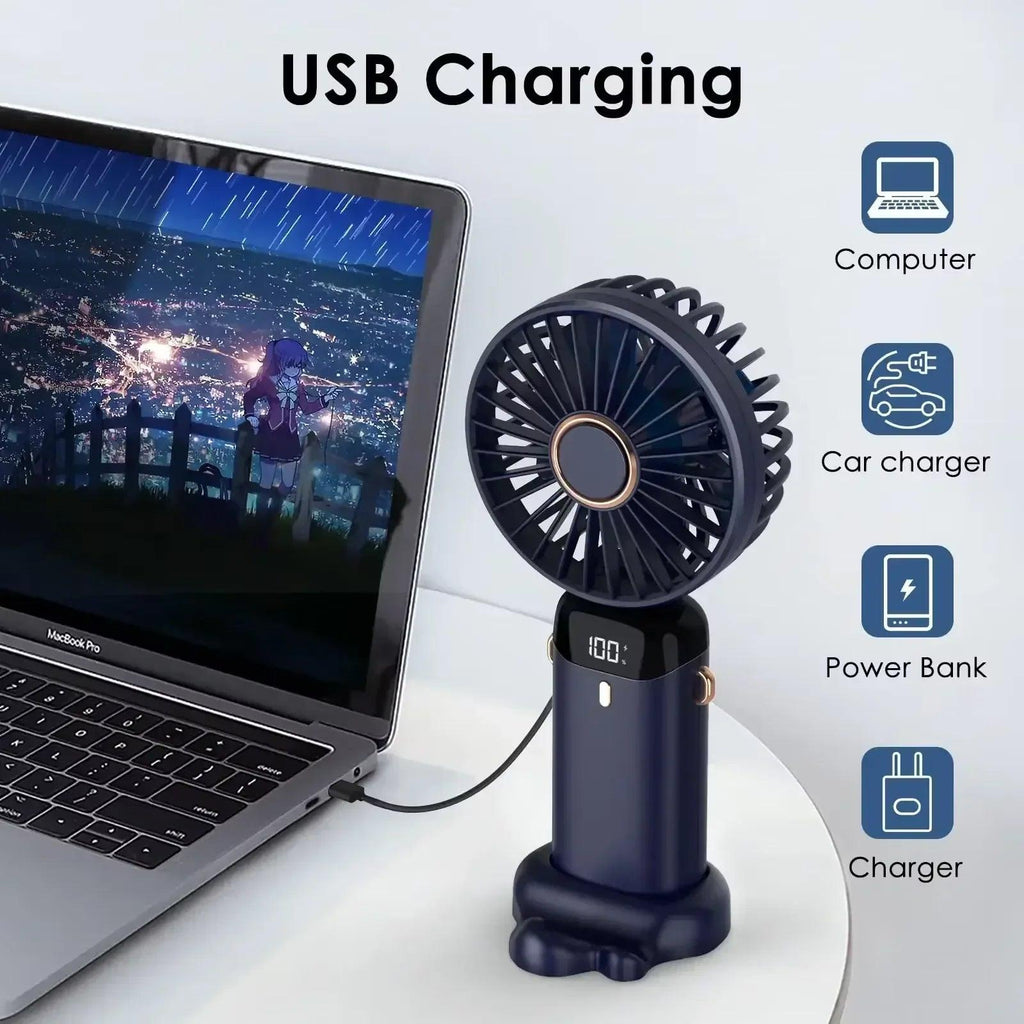 5000Mah Portable Fan Rechargeable 90° Foldable 5 Speed Mini Air Conditioner Small Fan Air Cooler with LED Digital Display - Dazzling Beauty Solution