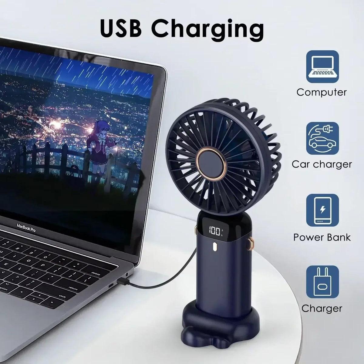 5000Mah Portable Fan Rechargeable 90° Foldable 5 Speed Mini Air Conditioner Small Fan Air Cooler with LED Digital Display - Dazzling Beauty Solution