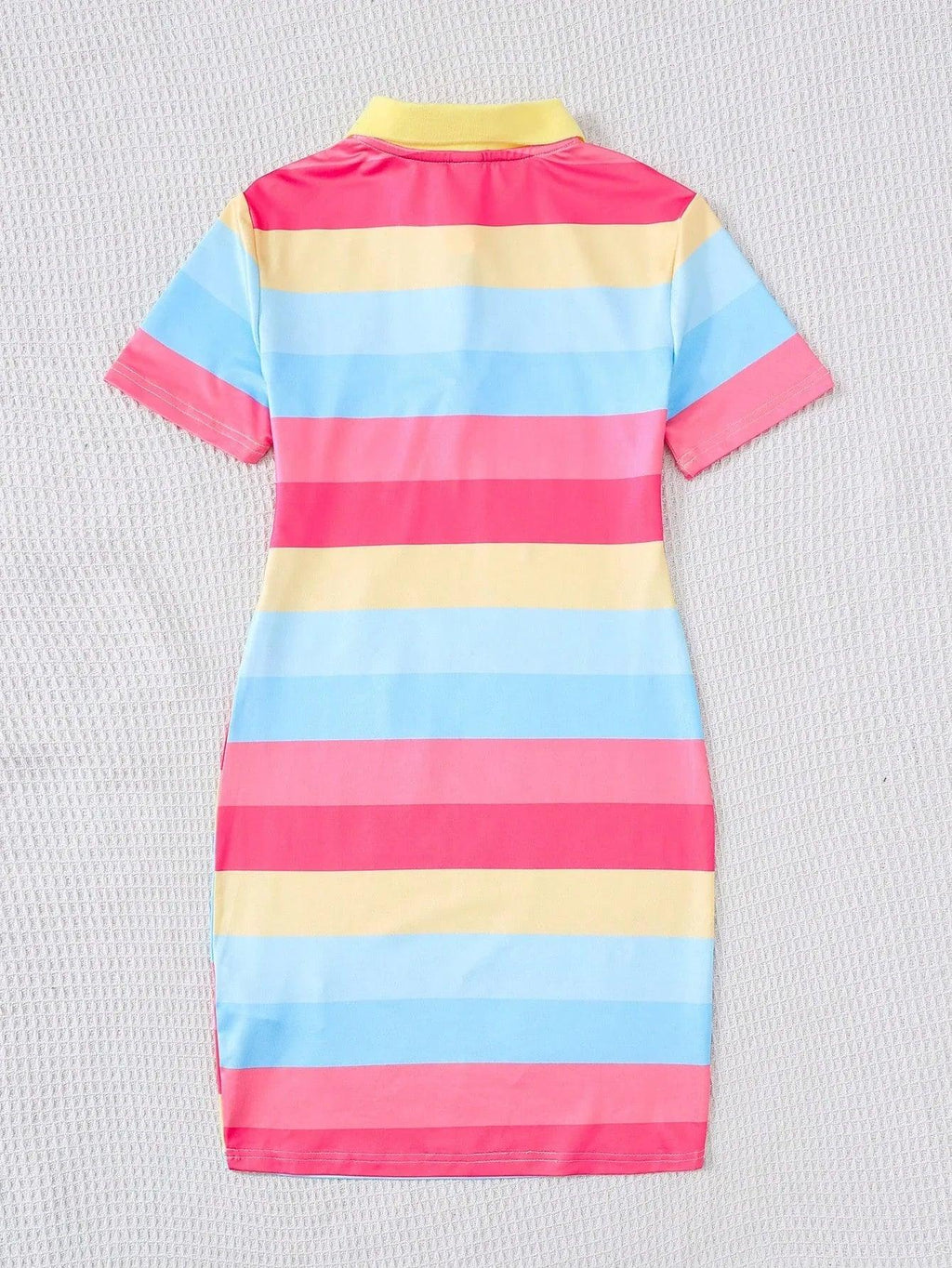 Tween Girls Striped Color-Block Polo Collar Knit Dress Casual Fitted Style - Dazzling Beauty Solution