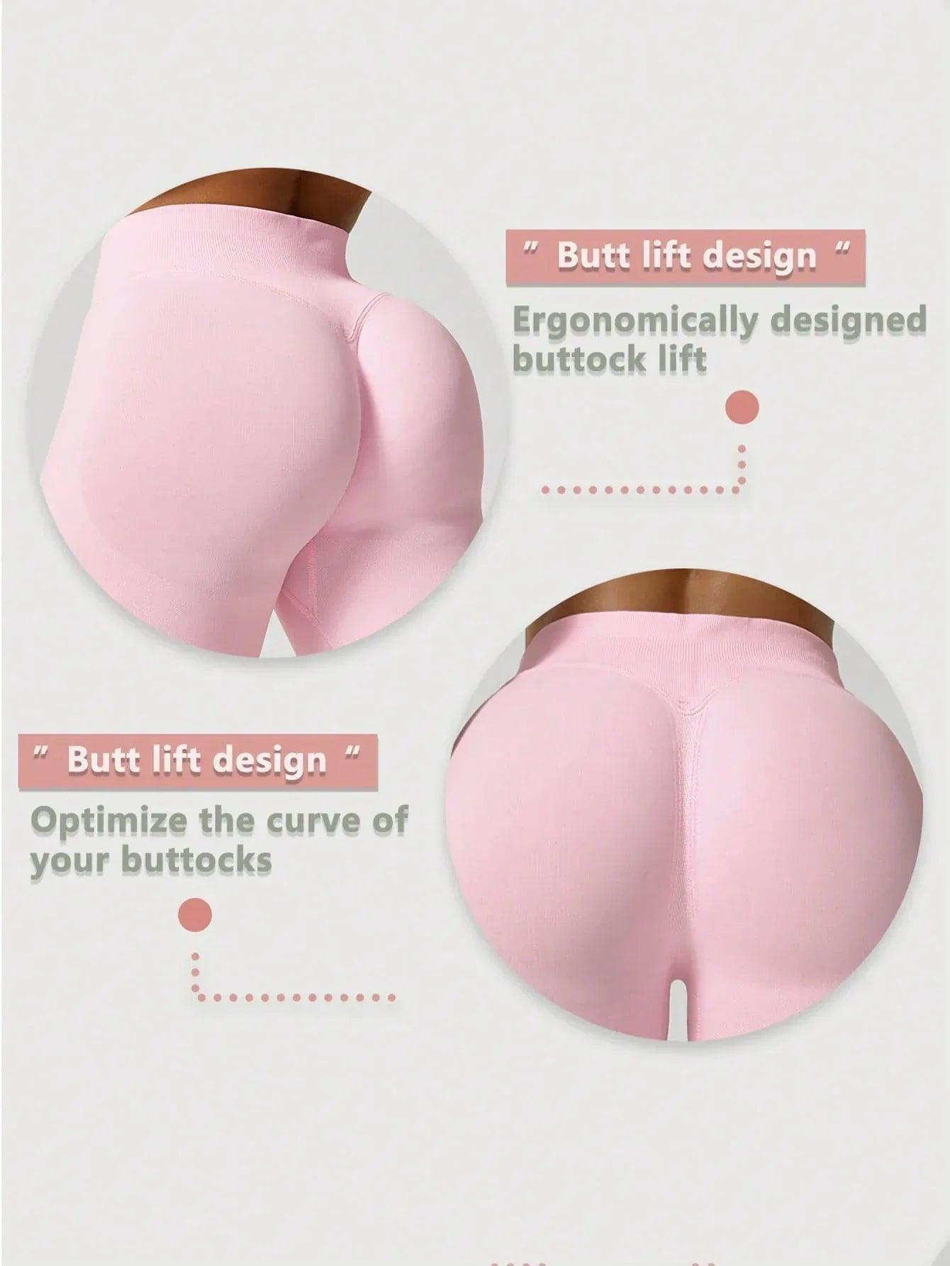 Seamless Tummy Control Workout Shorts – Pink Mid-Waist Butt-Lifting Fitness Shorts for Women - Dazzling Beauty Solution