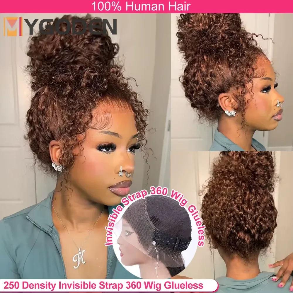 Chocolate Brown 360 HD Lace Wig – Deep Wave, 250% Density, Glueless Invisi Strap - Dazzling Beauty Solution