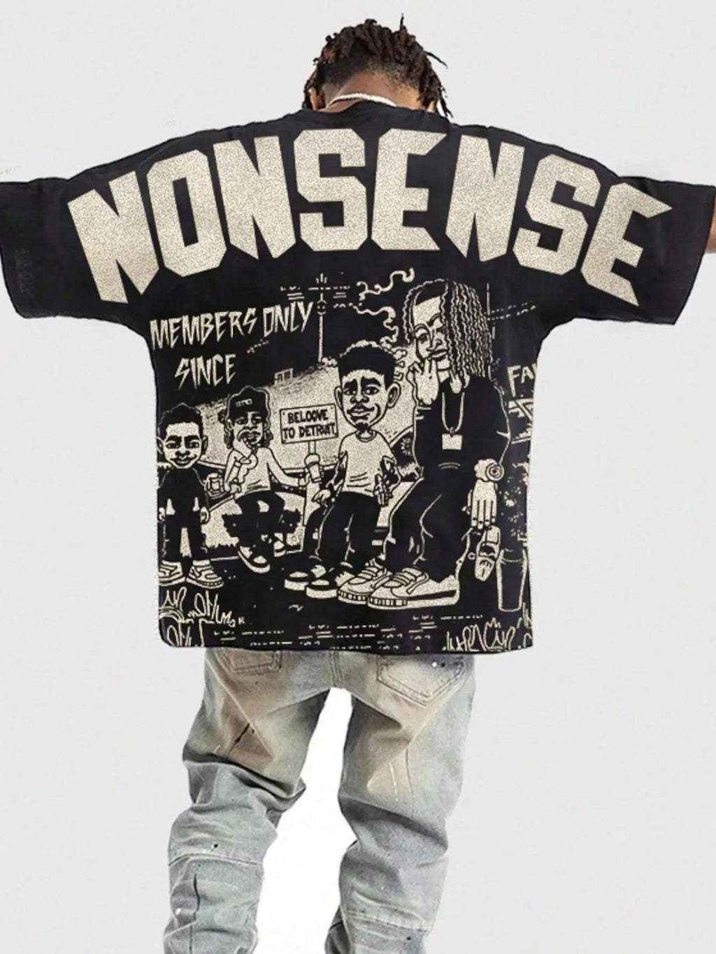 ROMWE MEN Street Life 1Pc Men'S Street Figure Batwing Short Sleeve Crew Neck Casual T-Shirt - Dazzling Beauty Solution
