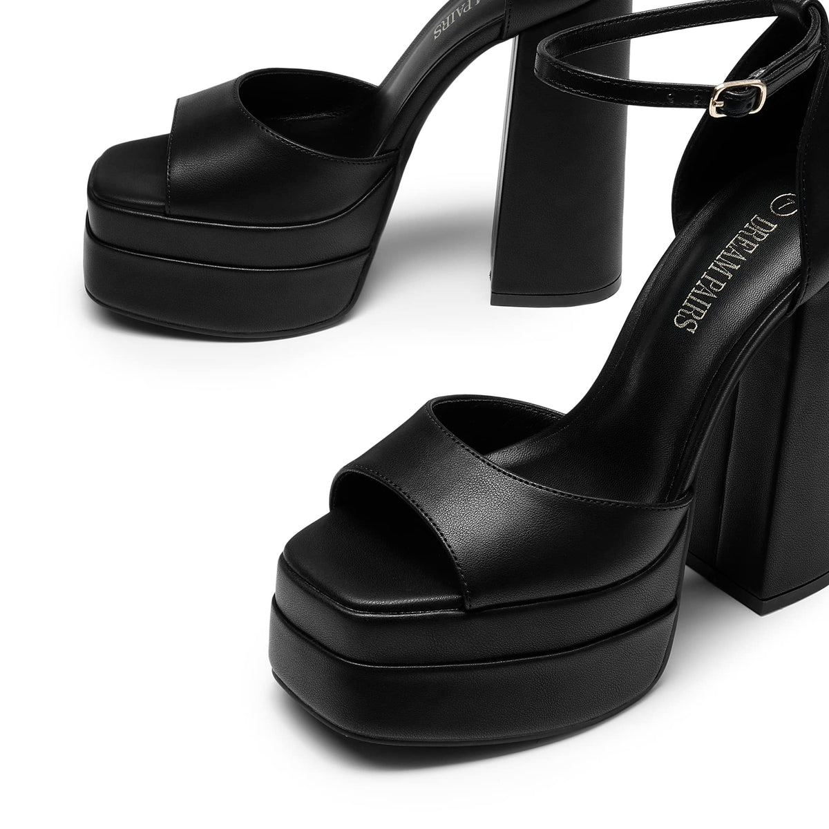 DREAM PAIRS Women's 5.5" Chunky Block Platform Heel Sandals | Open Square Toe Ankle Strap