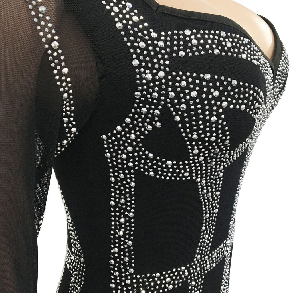 Sheer Rhinestone Crystal Mesh Bodycon Dress