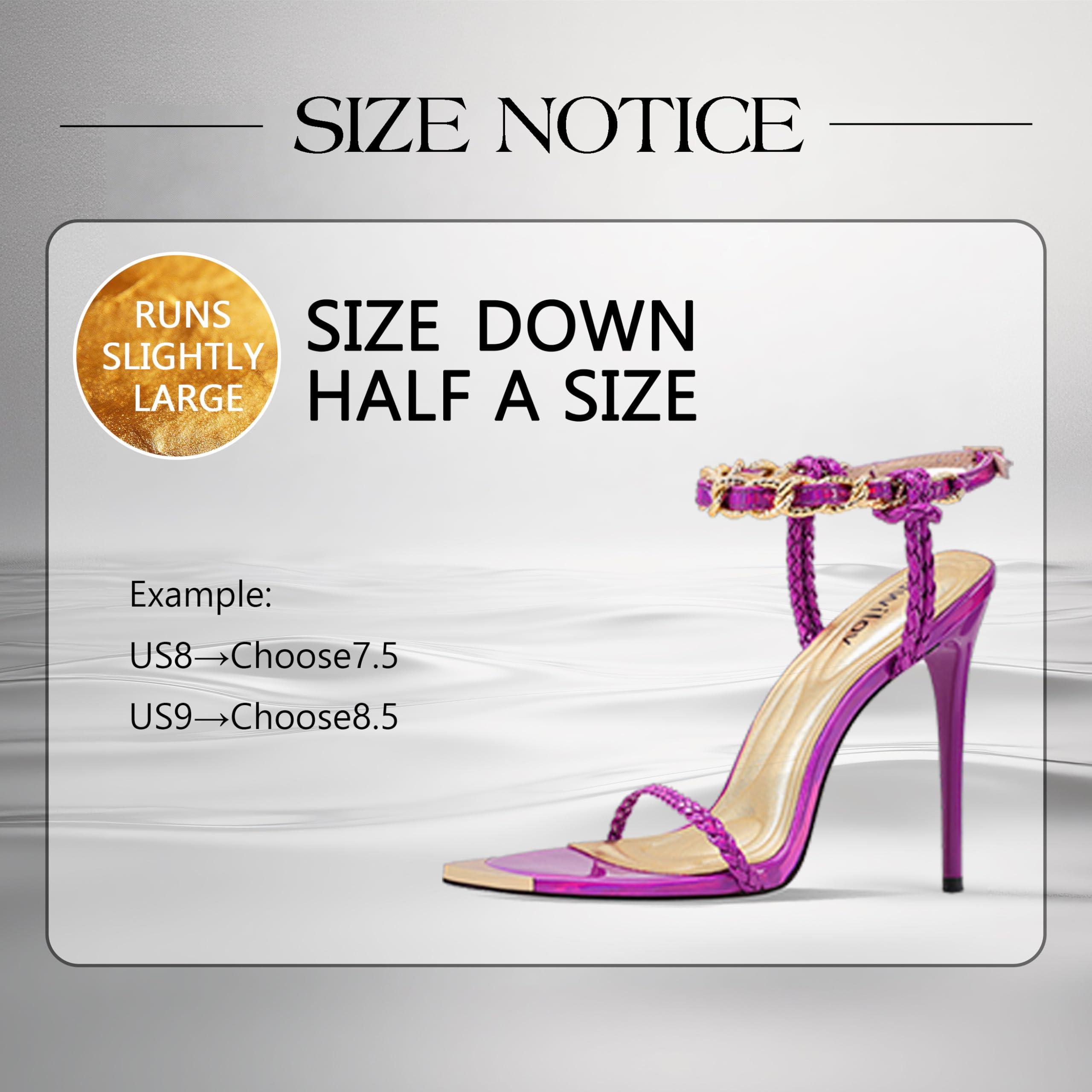 Ouwilov Women's Strappy Stiletto Heels – Metallic Ankle Strap Open Toe Sandals