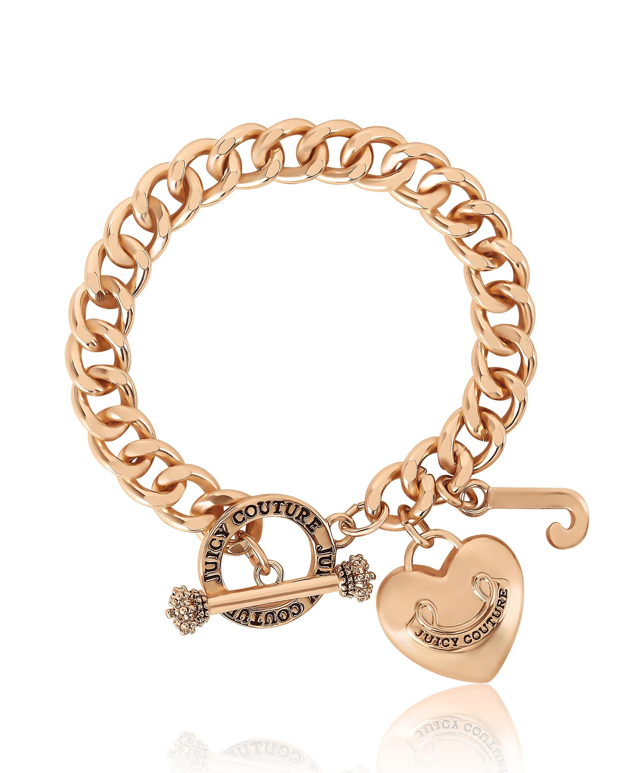 Juicy Couture Heart Charm Bracelet | Gold & Silver Tone | Toggle & Lobster Clasp | Gift for Her
