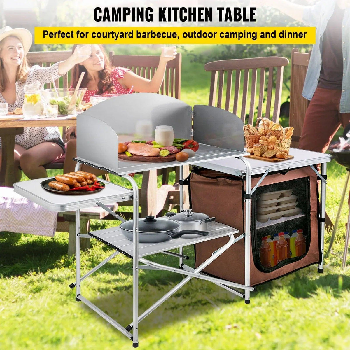 Foldable Camping Kitchen Table with Windshield & Storage - Dazzling Beauty Solution