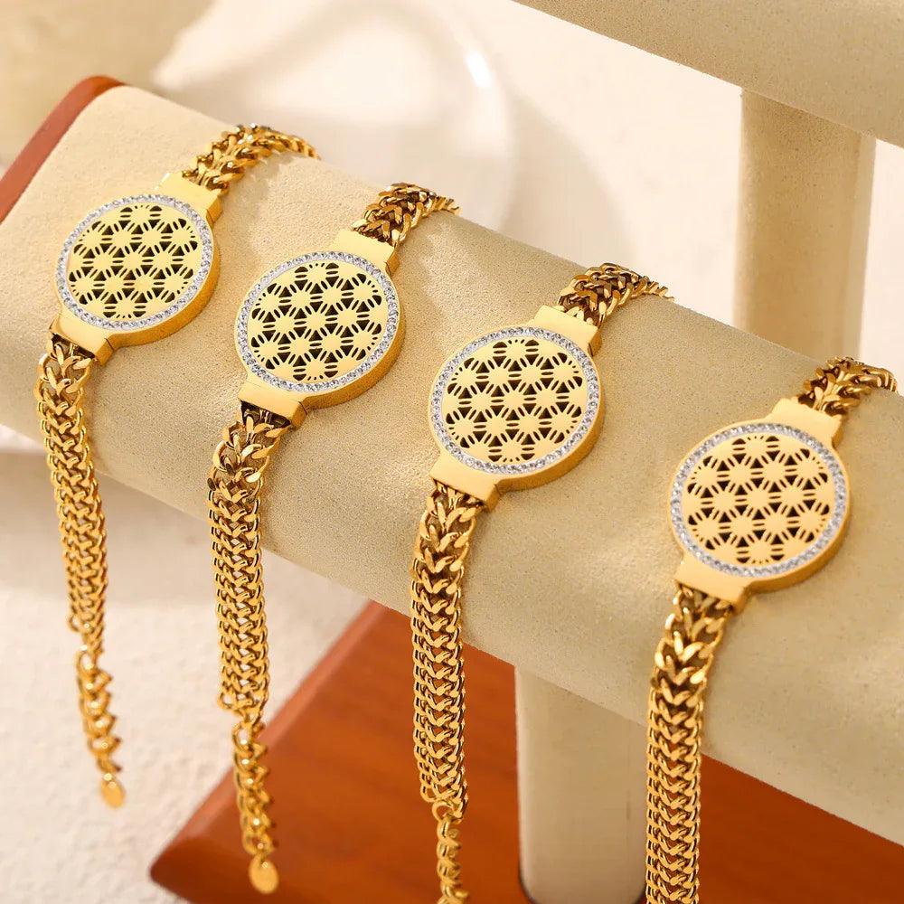 Hexagon & Circle Titanium Steel Necklace – Electroplated Minimalist Jewelry for Daily Wear - Dazzling Beauty Solution