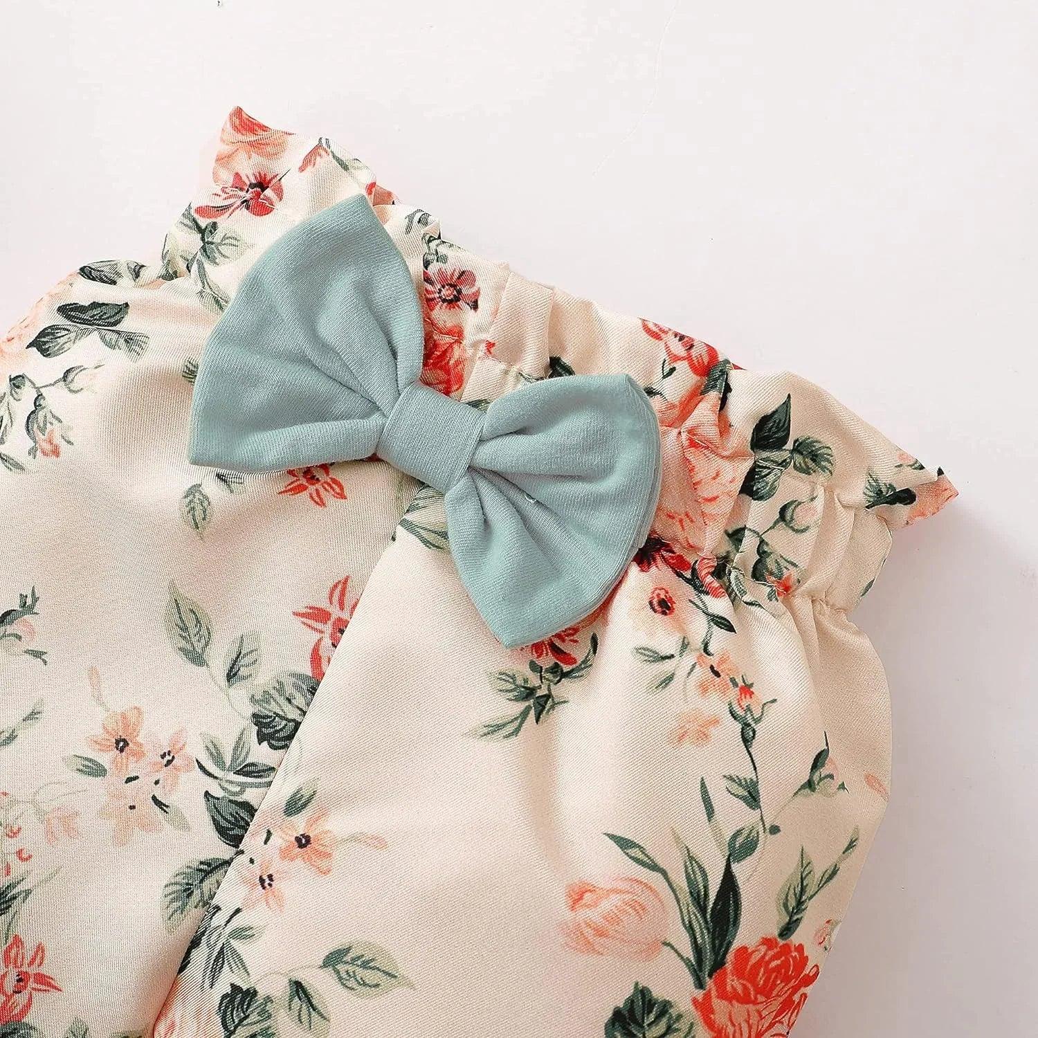 Floral Ruffle Romper & Pants Set – Baby Girl Cotton Outfit 0-3 Months - Dazzling Beauty Solution
