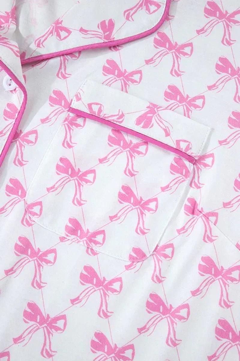 Bowknot Shirt and Ruffle Hem Shorts Pajama Set - Dazzling Beauty Solution