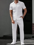 Manfinity Casualcool Men'S Solid Color Short Sleeve Single-Breasted Shirt and Pants Casual Suit White Men'S Outfit Men'S White Outfits Men'S 2 Pieces Outfits White - Dazzling Beauty Solution