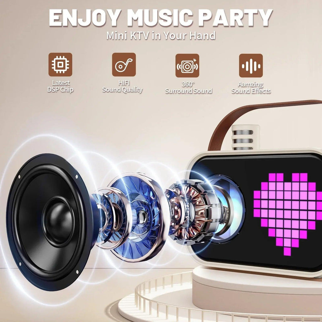 JYX Mini Karaoke Machine with 2 Mics – Bluetooth, LED Display, Portable Speaker - Dazzling Beauty Solution