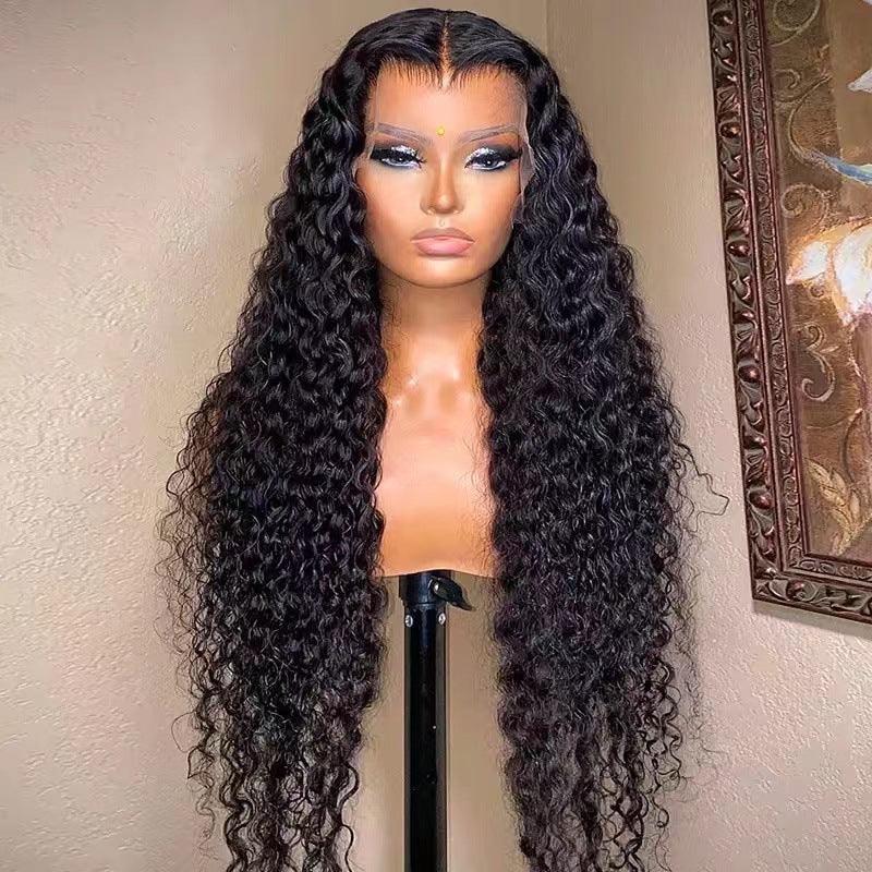 Women’s Long Curly Lace Wig with Side Bangs 100% Human Hair - Dazzling Beauty Solution