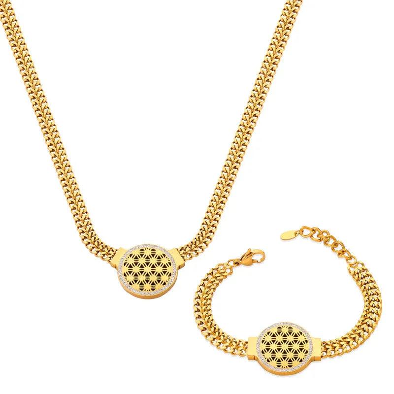 Hexagon & Circle Titanium Steel Necklace – Electroplated Minimalist Jewelry for Daily Wear - Dazzling Beauty Solution