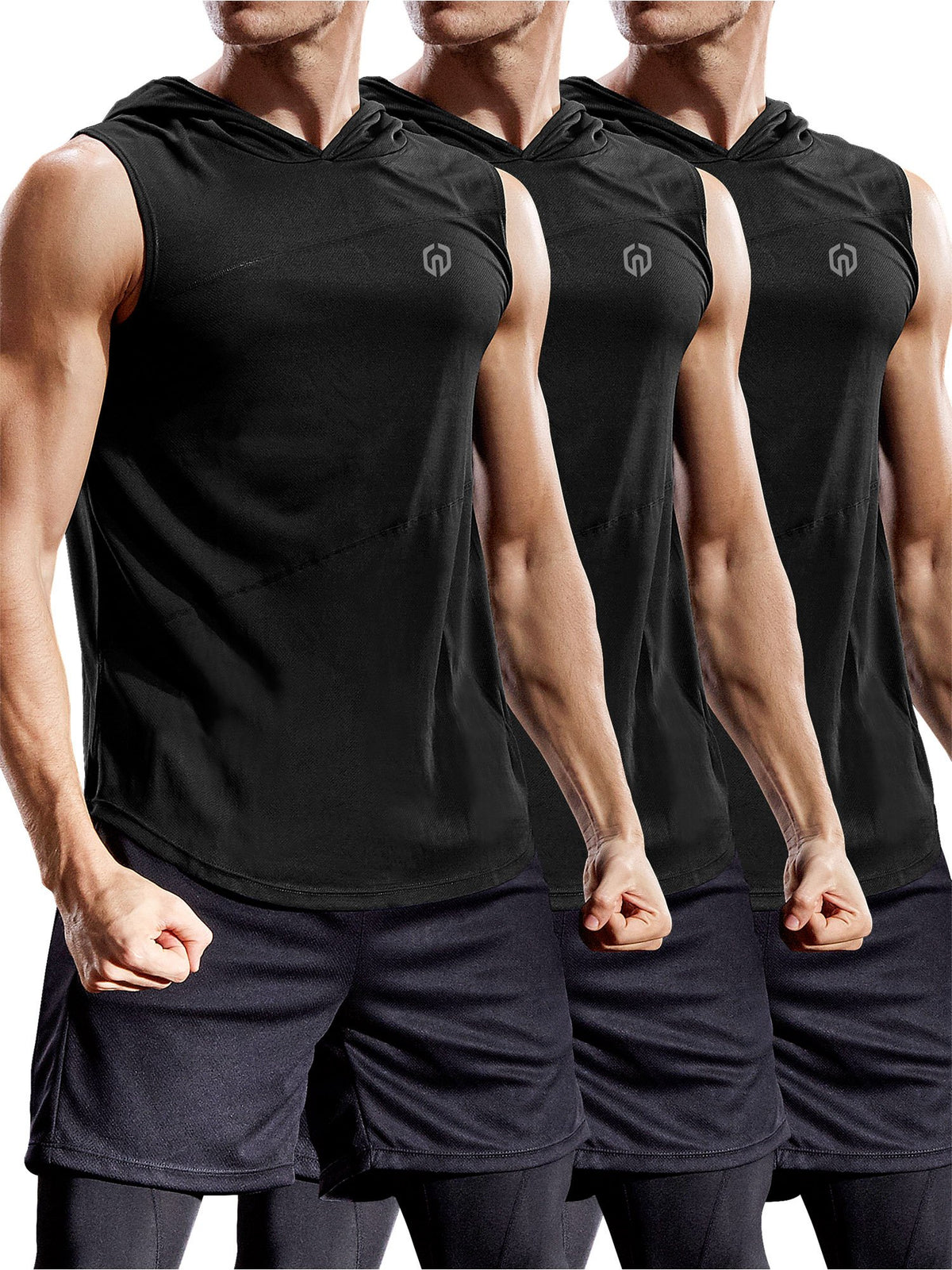 NELEUS Men's Dry Fit Hooded Muscle Tank Top - Athletic Workout Running Shirt 3-Pack