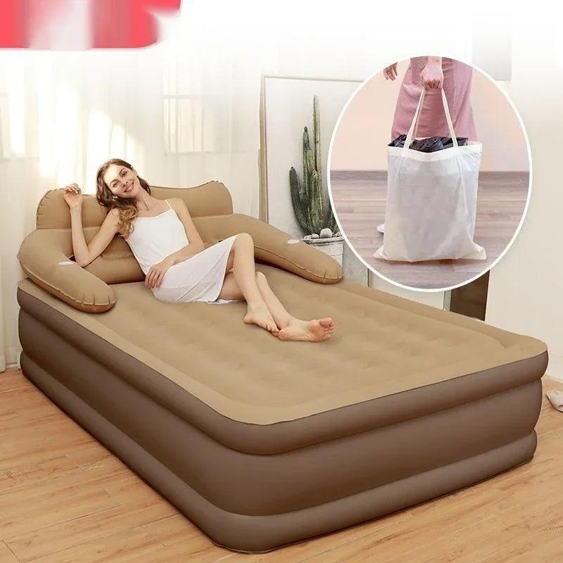 Queen Size Inflatable Bed with Backrest 203x152x48cm - Portable Camping Air Mattress - Dazzling Beauty Solution