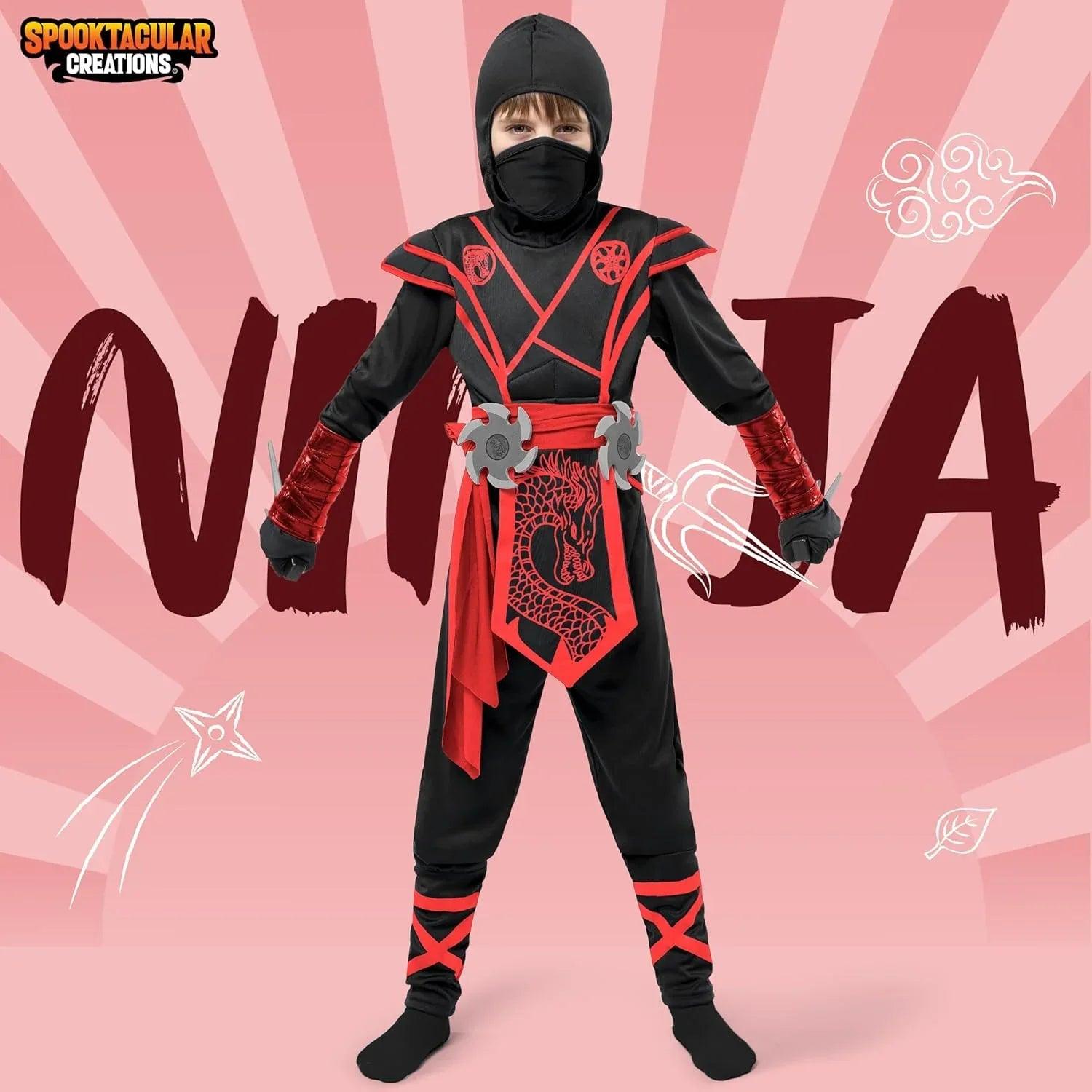 Kids’ Ninja Dragon Halloween Costume – Boys Jumpsuit Dress-Up Set - Dazzling Beauty Solution