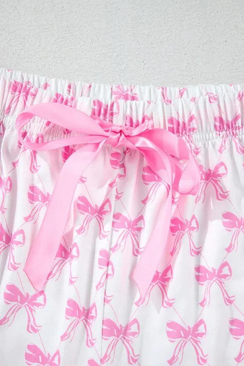 Bowknot Shirt and Ruffle Hem Shorts Pajama Set - Dazzling Beauty Solution