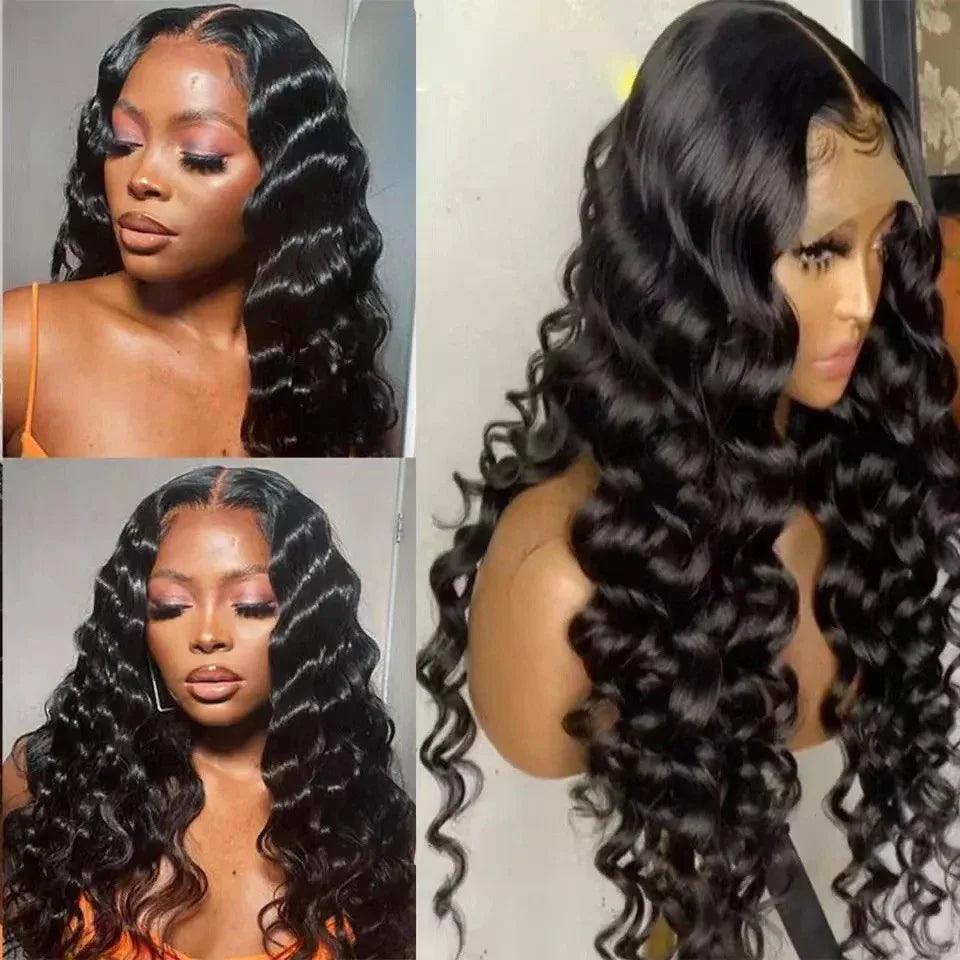 Long Curly Human Hair Wig with Side Bangs | Natural Look 100% Real Hair - Dazzling Beauty Solution