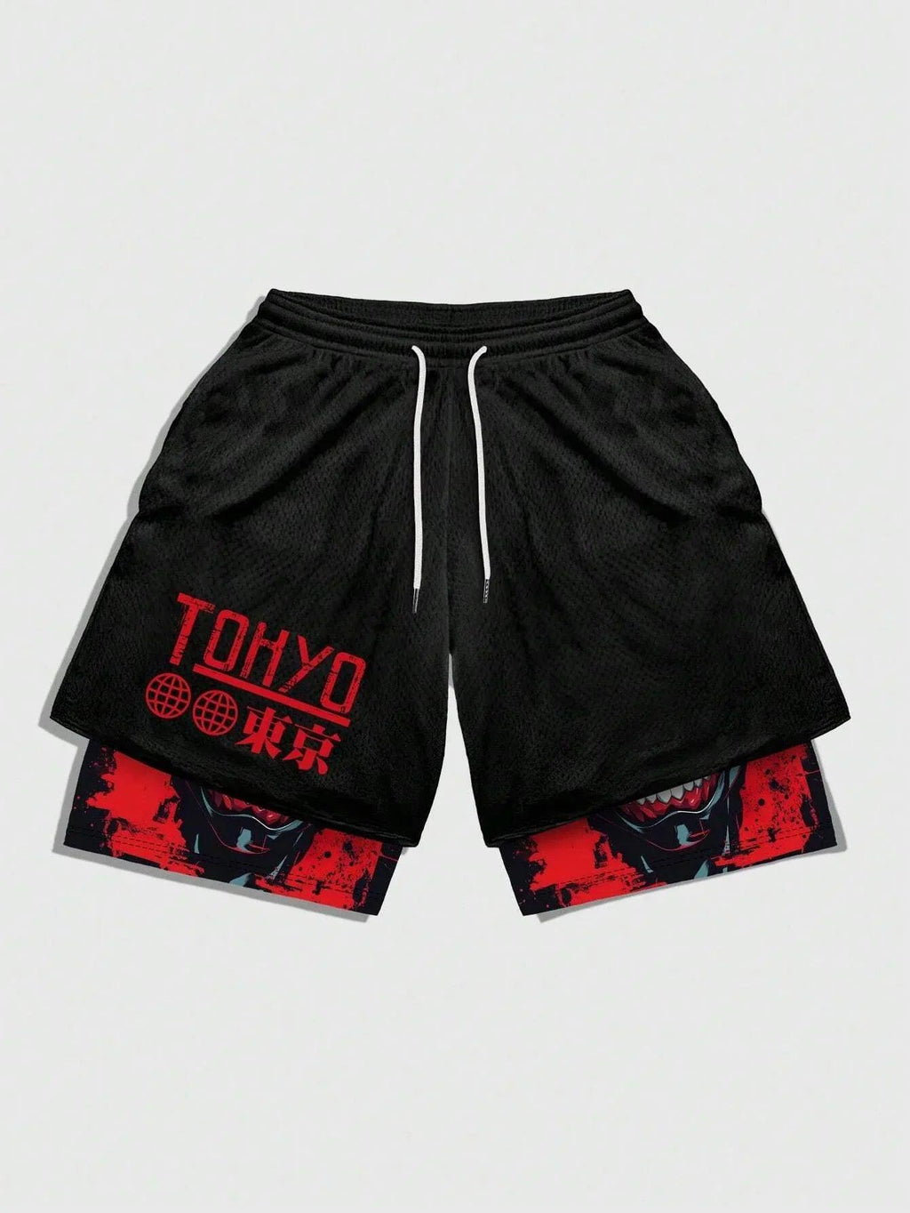 ROMWE MEN Anime Men'S Simple Figure Graphic Drawstring Waist Basketball Shorts, School - Dazzling Beauty Solution
