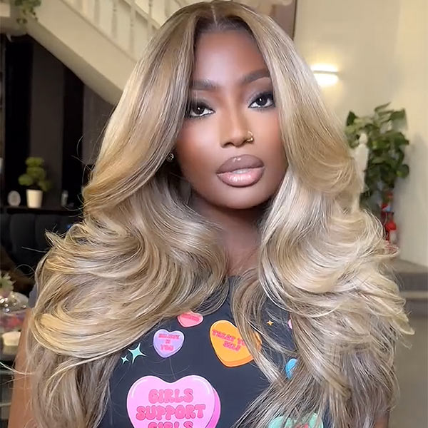 Highlight Honey Blonde Lace Front Body Wave Transparent Lace Wig 100% Human Hair Glueless Wig